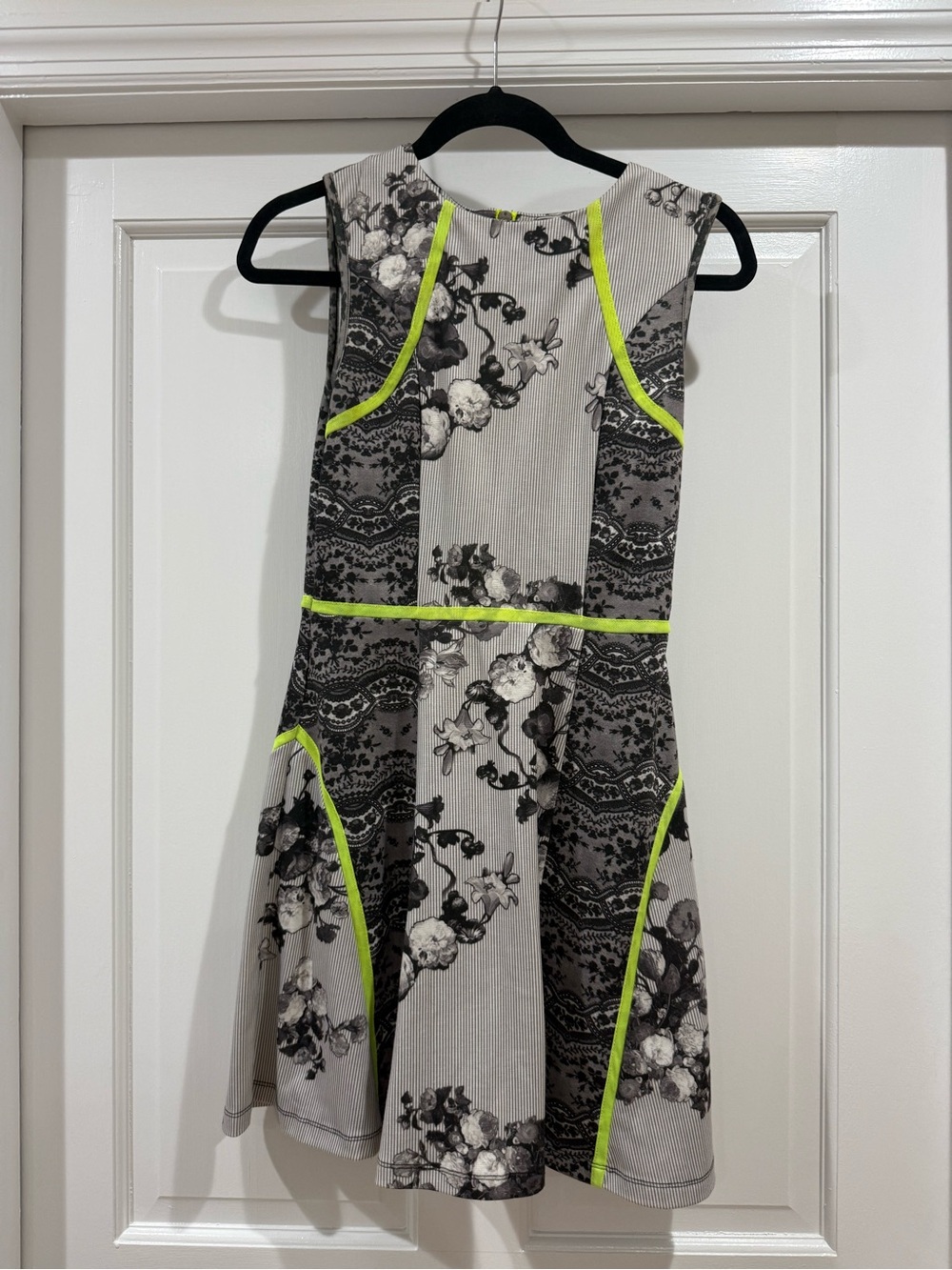 Buffalo David Bitton Girls Floral Panel Dress in Gray with Neon Yellow Trim